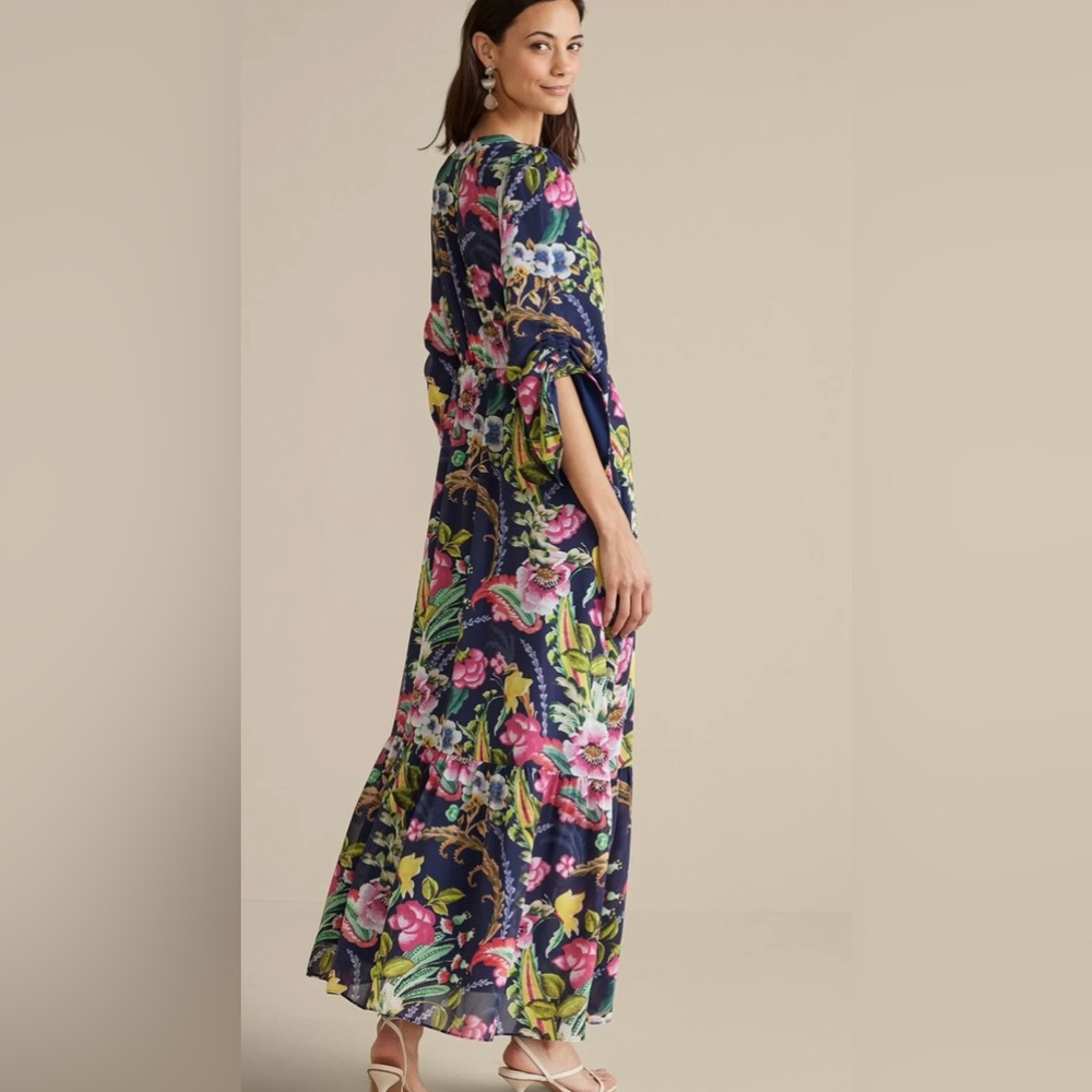 NWT Soft Surroundings Navy Paisley Print Maxi Dress Size L - Picture 3 of 10